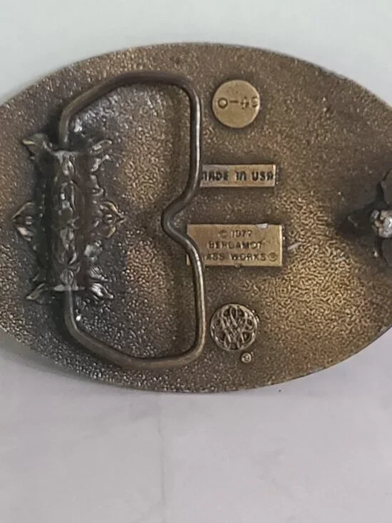 Brass Belt Buckle Bergamot Vintage 1977 Farming Combine Made USA - Picture 6 of 10